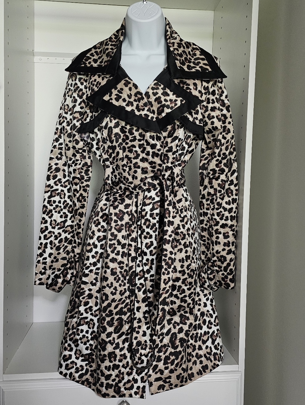 Bebe Leopard Print Coat with Black Trim